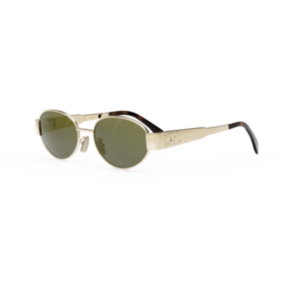 Celine Oval Metal Triomphe CL40235U 30N Endura Gold Green Lenses Sunglasses - Picture 1 of 2